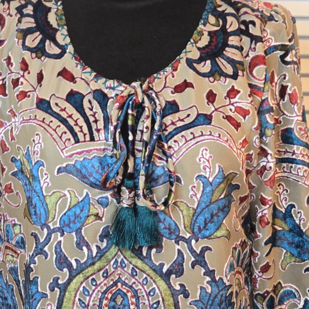 Whispers Long Tunic Burnout Hippie Paisley Crushed Velvet Greek Evil Eye SMALL